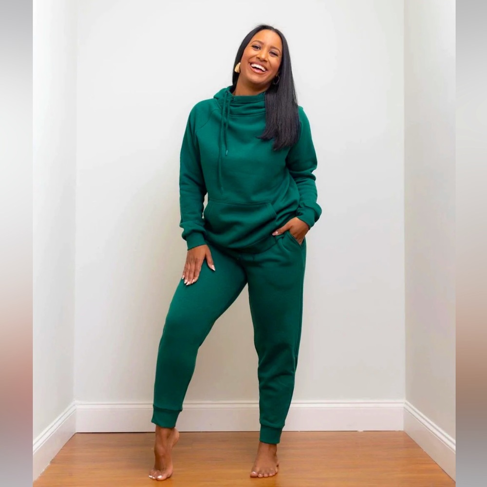 Side Tie 2-Piece Sweatsuit Set  | Dark Green
